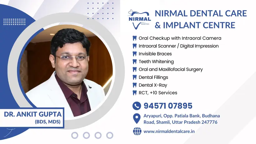 Nirmal Dental Care and Implant Centre visiting card Shamli